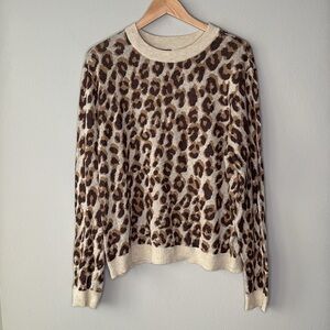 A New Day Pullover Leopard Print Crewneck Sweater in Tan Multi Size Large NWOT